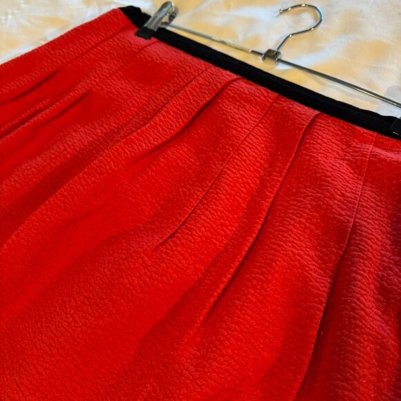 SANDRO Paris Red A-Line Mini Skirt w/ Black Velvet Waistband (Textured Fabric) - Picture 3 of 6
